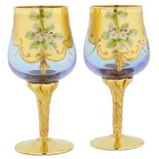 Murano Glass Wine Glasses 24k Gold