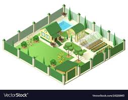 Private house yard with plot of land behind high Vector Image