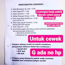 We did not find results for: Lowongan Kerja Di Pt Rokok Djarum Rembang Lulusan Smp Minat Datang Sendiri Ke Pabrik Lowongan Rembang