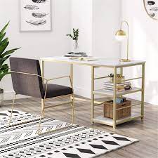 Elegant marble print desktop can makes your study space or working space. Computer Desk With Storage Shelves Faux Marble Overstock 31422278