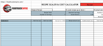 menu recipe cost template