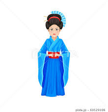 young woman geisha in kimono and makeup