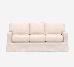 Buchanan Square Arm Slipcovered Sleeper Sofa With Memory Foam Mattress Polyester Wrapped Cushions Performance Twill Warm White Pottery Barn