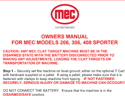 Owners Manuals And Information For Clay Target Machines