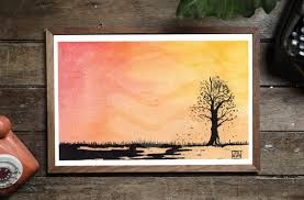 Buy Evening Tree Landscape Watercolor