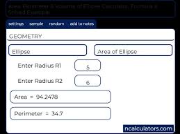 Ellipse Area Perimeter Volume Calculator