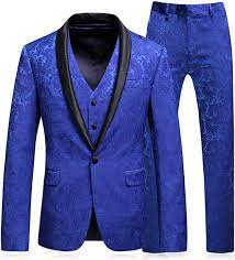 When it comes to looking the part for that career defining. Mogu Mens Floral Jacquard Suits Royal Blue Luxury 3 Piece Blazer Jacket Pants Vest At Amazon Men S Clothing Store