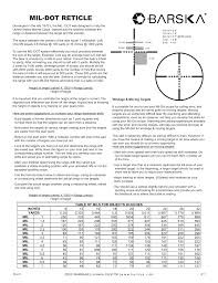 Barska Mil Dot Reticle User Manual 1 Page