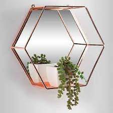 rose gold hexagon mirror shelf metal