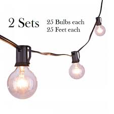 2 Pack G40 String Lights 25 Globe Bulbs