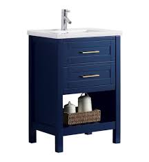 The style, constructed of solid hardwood, has two functional drawers and a porcelain sink and countertop with space for bathroom essentials. Design Element Spv01 24 Blu Elina 24 Freestanding Single Sink Bathroom Vanity In Blue Single Sink Vanity Single Sink Bathroom Vanity Vanity Sink