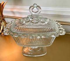 Clear Vintage Glass Footed Candy Dish
