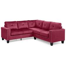 Nailer 82 In W 1 Piece Velvet L Shape Sectional Sofa In Burgundy