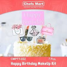 happy birthday makeup kit cake topper