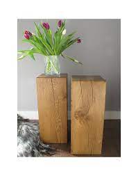 Solid Medium Oak Block Side Or Lamp Tables