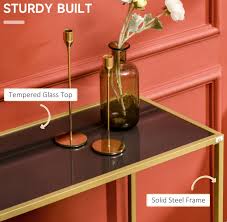 Slim Console Table Gold Glass Hallway