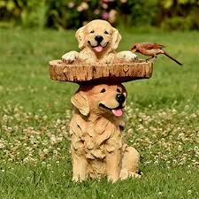 Playful Garden Dog Statues Puppies