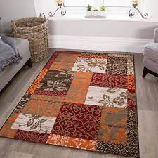 large small orange red patchwork rugs