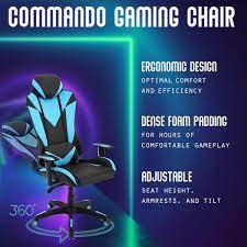 Hanover Hgc0103 Commando Ergonomic High Back Gaming Chair With Adjustable Gas Lift Seating Lumbar Support Black Electric Blue