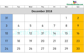 2018 December Calendar Holidays In Word Free 2019 Printable
