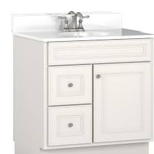 D bath vanity in midnight blue with engineered marble vanity top in winter white with white basins Briarwood Highpoint 30 W X 21 D Bathroom Vanity Cabinet At Menards