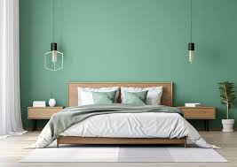 A Bedroom With Green Walls Painted With
