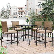 5 Piece Wicker Outdoor Dining Set With