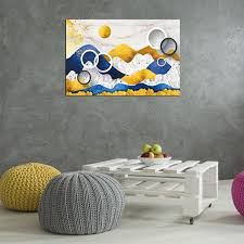 stylized blue yellow landscape decor 60