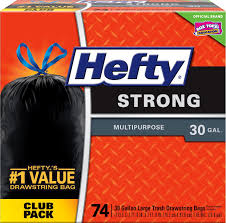 Hefty Strong Multipurpose Large Black Garbage Bags 30 Gallon 74 Count