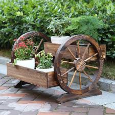 Retro Wooden Plant Stand Wheels Outdoor