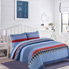 Cozy Line Home Fashions Navy Blue Red Striped Boy 100 Cotton Reversible Quilt Bedding Set Reversible Coverlet Bedspread Varsity Twin 2 Piece