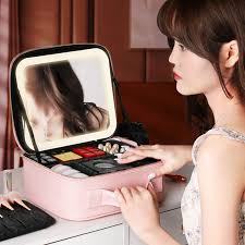 smart led makeup case with mirror with