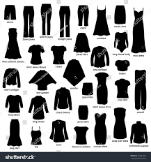 Women Clothes Names Silhouettes Icons Clothing Stock Image