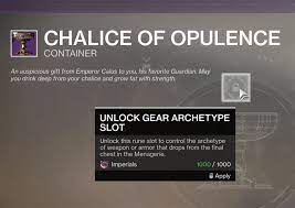 This will reward you the chalice of opulence which is shared between all . Destiny 2 The Menagerie Guide Obtaining The Chalice Of Opulence Quest Steps Pro Game Guides