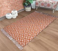 cotton rust color cotton hand woven rug
