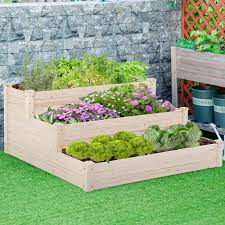 3 tier wood raised garden bed outdoor tiered elevated planting planter box 47 8 x 47 8 x 21 5 inch flower growing bed kit in backyard lawn patio