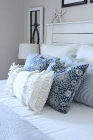 a blue and white boho bedroom