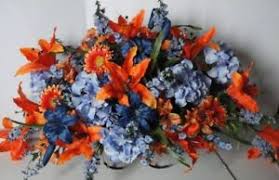 This easy to use headstone flower anchor adheres to the top of the stone, and then clips to the bottom of the arrangement, keeping it tethered to the stone. Xl Full Two Sided Blue Orange Cemetery Tombstone Saddle Silk Grave Flowers Ebay