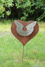 Metal Angel Wings Heart Garden Stake
