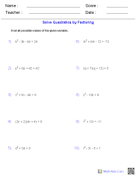 Algebra 2 Worksheets Quadratic