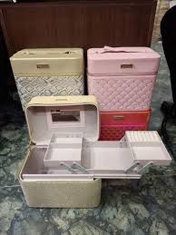pink pvc 4 tray vanity box vanity case