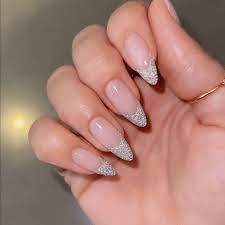 sparkling silver tip nails pictures