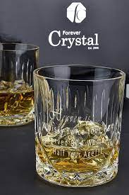 Engraved Crystal Whisky Glasses Pair