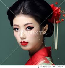 beautiful asian woman with red kimono
