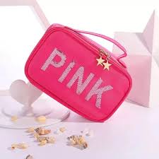 pink sequin cosmetic makeup bag