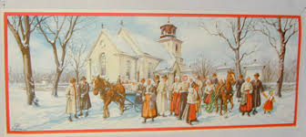 Julbonad: Julotta utan för kyrkan med hästar