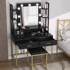 vanity table with lighted mirror