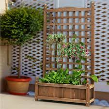 large wooden garden planter box trellis