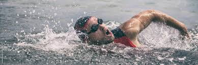 swim triathlete man swimming freestyle