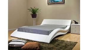 Wavy White Leather Low Platform Bed